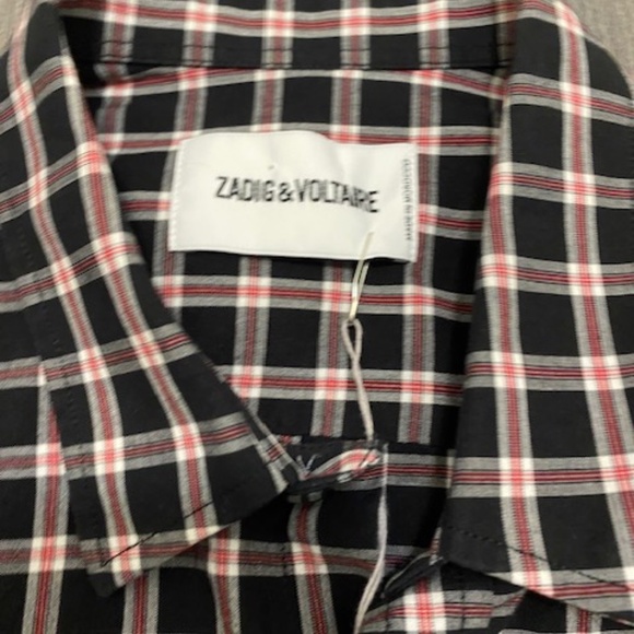 Zadig & Voltaire Thibault Plaid Cotton Shirt Size S NWT - Picture 2 of 10